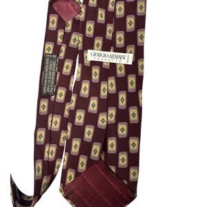 Giorgio Armani Silk Necktie Geometric Medallion Burgundy Gold Corporate Classic